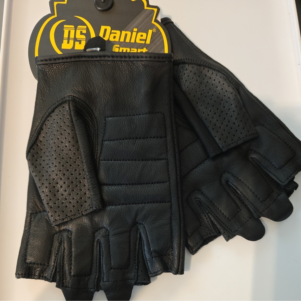 Leather Gloves Fingerless Motorcycle Gloves with Perforated Action 3XL